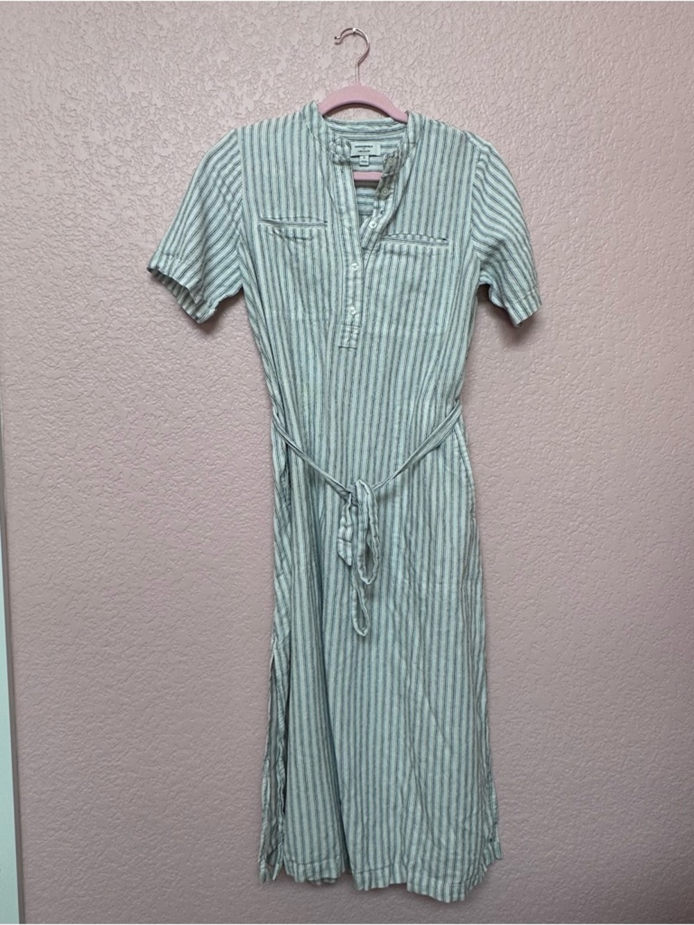 Banana Republic Mint and White Striped Midi Shirt Dress